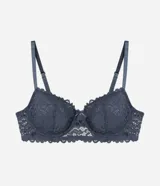 Soutien de encaje blanco con aro, sin copa, de corte balconette. Presenta breteles finos ajustables y terminaciones festoneadas en el escote y el bajo.