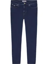 Jeans Tommy Jeans modelo Simon, corte skinny, color azul oscuro.