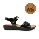 Sandalias de cuero negro Usaflex Norway con plataforma baja y ajuste con velcro.