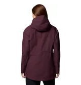 Campera larga impermeable y transpirable Columbia Hikebound II Long para mujer, color borgoña. Cuenta con tecnología Omni-Tech™ con costuras selladas, capucha ajustable, cierre frontal con solapa, cintura ajustable con cordón, puños ajustables, bolsillo oculto en el pecho y bolsillos con cremallera para las manos.
