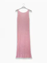 Vestido largo tejido en jersey con hilo lurex dorado, de corte recto, escote bote y aberturas laterales.