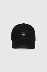 Gorra de béisbol negra con logo bordado en blanco con las letras 'AB' entrelazadas.