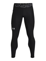Calza larga de compresión Under Armour HeatGear Armour Leggings, color gris, con cintura elástica con logo y bolsillo lateral.
