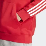 Canguro con capucha Adidas Adicolor Classics 3 Rayas, color rojo con las tres rayas blancas en las mangas y logo bordado en el pecho.