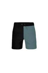 Short de baño negro y lila con cintura elástica ajustable con cordón.