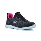 Championes Skechers Summits Quick Getaway, color negro jaspeado con detalles en fucsia. Capellada de malla knit suave, cordones elásticos y plantilla Memory Foam.