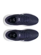 Championes de running Under Armour Phade RN 3, color azul marino con logo verde flúor y suela blanca.