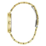 Reloj Guess dorado con esfera brillante y patrón de peonías estampado en la lente.