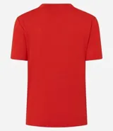 Remera de ribana color rojo, con mangas cortas y cuello redondo ajustado.