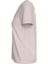 Remera rosa de algodón con cuello redondo, mangas cortas y logo 'ck' bordado en el pecho.
