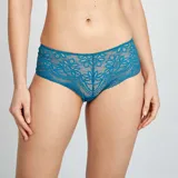 Culote de encaje azul con cintura elástica.