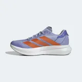 Championes de running Adidas Duramo Speed 2, color lila con detalles en naranja y blanco.