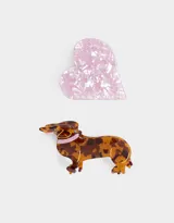 Broche para el pelo con forma de perro salchicha, color carey.