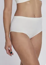 Bombacha bikini tiro alto de microfibra sin costuras, color blanco, con forro de algodón.