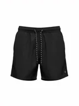 Short de baño negro liso con cintura elástica ajustable con cordón.