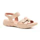 Sandalias negras de cuero con ajuste de velcro y elástico.