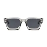 Lentes de sol unisex con montura cuadrada de acetato transparente color gris y lentes polarizadas color gris oscuro con protección UV400.