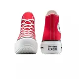 Championes Converse Chuck Taylor All Star Lift, color rojo, de caña alta y plataforma blanca con línea negra.
