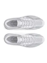 Zapatillas deportivas unisex Under Armour modelo HOVR Apparition, color blanco con detalles plateados. Diseño retro con detalles de cuero en la parte superior y amortiguación UA HOVR.