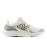 Championes New Balance 430 V4 de dama, color blanco con detalles en gris y naranja.