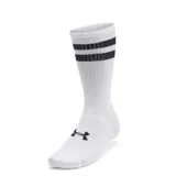 Pack de seis pares de medias deportivas Under Armour Essential Crew, color blanco con dos rayas horizontales negras en la parte superior y logo de la marca en el empeine.