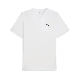Camiseta blanca de cuello en V con logo de Puma bordado en negro en el pecho. Corte clásico y mangas cortas.