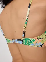 Top de bikini color verde azulado, de corte clásico con escote en V y tirantes finos ajustables.