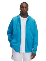 Campera Under Armour azul con capucha, cierre frontal y bolsillos tipo canguro.