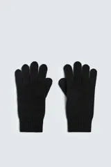 Guantes negros de punto, tejidos en hilatura de lana y cashmere con acabado en rib.
