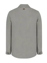 Chaqueta tipo blazer RKF Fornillo confeccionada en lino orgánico color gris, con cuello de solapa, cierre con botones y múltiples bolsillos con fuelle.