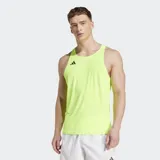 Musculosa de running Adidas Adizero, color amarillo neón, con corte ajustado, espalda deportiva (racer-back) y logo pequeño en el pecho.