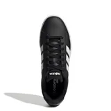 Championes Adidas Grand Court Base 3.0, color negro, con las tres franjas características en blanco. Presentan un diseño de corte bajo y suela de goma blanca.