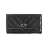 Billetera Guess modelo Jania, color negro con textura en relieve y logo dorado.