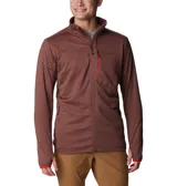 Campera polar Columbia Park View Fleece, color azul jaspeado, con cierre frontal completo, cuello alto, bolsillos laterales con cierre y bolsillo en el pecho con cierre vertical en color verde lima. Cuenta con tecnología Omni-Wick, puños elásticos con orificios para pulgares y protector de barbilla.