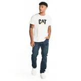 Pantalón de jean azul de calce slim, confeccionado con algodón y poliéster reciclado. Tiene cinco bolsillos y logo CAT en la parte trasera.