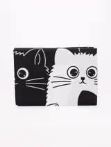 Juego de sábanas de poliéster con estampado de gatos en blanco y negro.