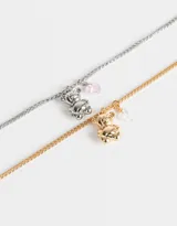 Set de dos collares de cadena metálica, uno plateado y otro dorado, con dije de oso y cristal.