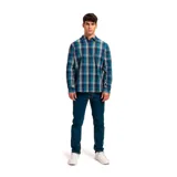 Camisa de hombre a cuadros, de manga larga, con bolsillo en el pecho.