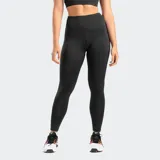 Calza deportiva negra de ajuste ceñido al cuerpo, tiro alto y largo de siete octavos. Presenta paneles de malla en las piernas para ventilación y costuras planas.