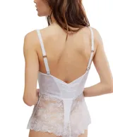 Body de satén blanco con paneles de encaje y tirantes ajustables, con espalda fruncida.