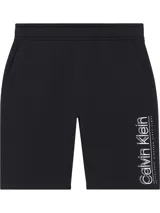 Short deportivo negro de algodón orgánico, con cintura elástica, bolsillos laterales y doble logo vertical de Calvin Klein en blanco.