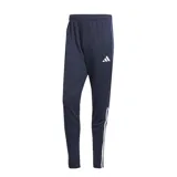 Pantalón deportivo Adidas Sereno para hombre, color azul marino con tres rayas blancas a los costados y logo de la marca en la pierna izquierda.
