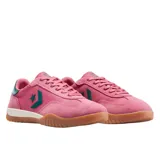 Championes Converse Run Star Trainer Ox, color rosa con detalles en verde azulado y suela de goma color caramelo.