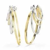 Aros colgantes con forma de espiral, con aros bañados en tono oro y aros con baño de rodio, adornados con Swarovski Zirconias transparentes.