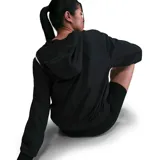 Campera deportiva negra con capucha y cierre frontal, con logo de Nike estampado en blanco en el pecho y la espalda.