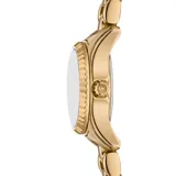 Reloj Michael Kors modelo Lexington para mujer, con caja y pulsera de acero inoxidable color dorado. La esfera es dorada con indicadores de hora con cristales.