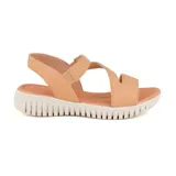 Sandalias Usaflex color piel con plataforma blanca. Capellada de cuero con textura. Forro Usa Care en tejido resistente, suave y sedoso, que previene la propagación de bacterias.