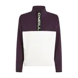 Buzo O’Neill tipo polar con cuello alto y media abertura frontal. Diseño bicolor en color berenjena y blanco con gran logo vertical.