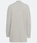 Chaqueta larga tipo cárdigan de chenilla color borgoña, con bolsillos delanteros, puños y bajo texturizados.