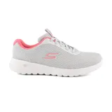 Zapatillas deportivas Skechers GOwalk Joy - Light Motion, color gris claro con detalles en rosa. Capellada de malla y material sintético, cordones elásticos, plantilla Air-Cooled Goga Mat™ y media suela con amortiguación 5GEN.